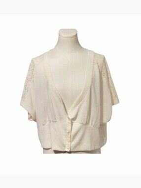 Y2K Extra Touch White Cardigan Sweater With See Through Shoulders Size 2X